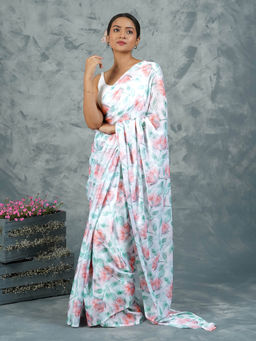 Teejh - Peachy Whispers Digital Print Chiffon Saree with Unstitched Blouse
