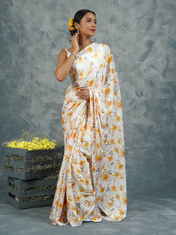 Teejh - Sunlit Meadows Digital Print Chiffon Saree with Unstitched Blouse