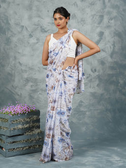 Teejh - Breezy Bloom Digital Print Chiffon Saree with Unstitched Blouse