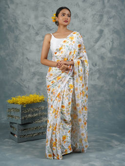 Teejh - Sunshine Serenade Digital Print Chiffon Saree with Unstitched Blouse