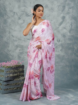 Teejh - Blush Blossom Dream Digital Print Chiffon Saree with Unstitched Blouse