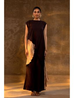 EEDA - Agneya Tissue And Silk Layered Co-Ord Set- Brown