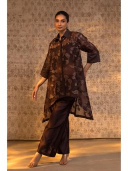 EEDA - Taral Collared Kurta with Pant and Inner - Brown