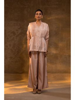 EEDA - Agneya Layered Silk And Tissue Top with Pant and Jacket - Blush Pink