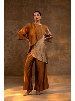 EEDA - Agneya Tissue And Silk Layered Co-Ord Set - Darkamber