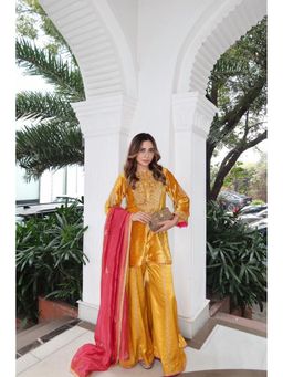 Sheetal Batra - Aroob - Silk Velvet Heirloom Mustard Kurta With Sharara