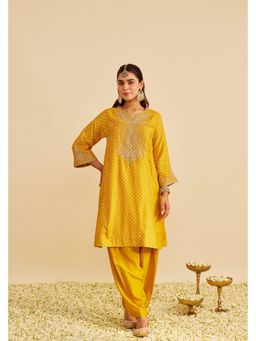 Sheetal Batra - Kayra - Heirloom Mustard Short Gathered Kurta With Salwar
