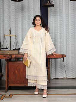 IMROZ HOUSE - Zero Waste Beige Kurta with Palazzo (Set of 2)