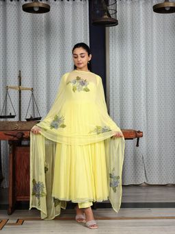 IMROZ HOUSE - Chandani Chiffon Yellow Anarkali Kurta with Pant and Dupatta (Set of 3)