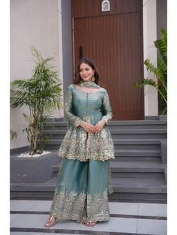 JATRIQQ - Sea Green Kurta With Palazzo And Dupatta (Set of 3)