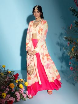 Gajra Gang - Gulnaaz Pink Sequin & Print Crop Top, Skirt & Shrug (Set of 3)