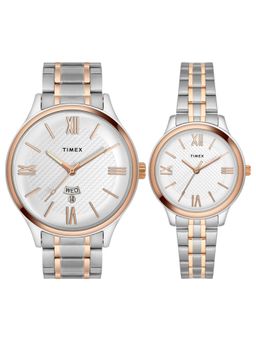 Timex - Empera Round 43mm Silver Dial Analog Pair Watch - TW00PR285