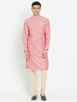 Fabindia - Cotton Pink Self Design Men Kurta