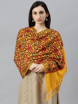 Zamour - Yellow Kashmiri Embroidered Woollen Shawl