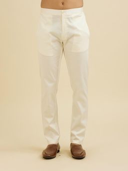 Manyavar - Men Off White Spandex Solid Pant