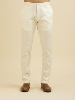 Manyavar - Men Off White Spandex Solid Pant