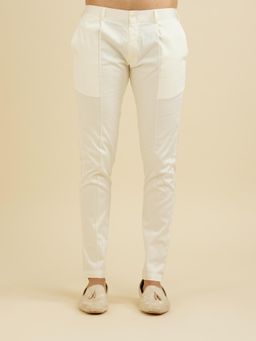 Manyavar - Men Off White Spandex Solid Pant