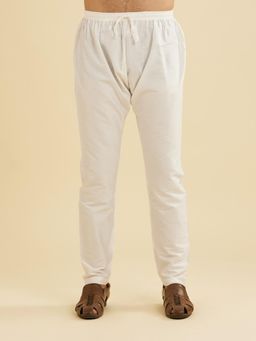 Manyavar - Men White Viscose Blend Solid Pyjama