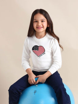 U.S. POLO ASSN. - White Girls Regular Fit Printed Sweater