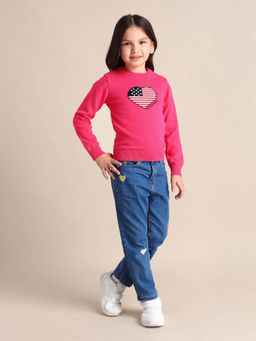 U.S. POLO ASSN. - Pink Girls Regular Fit Printed Sweater