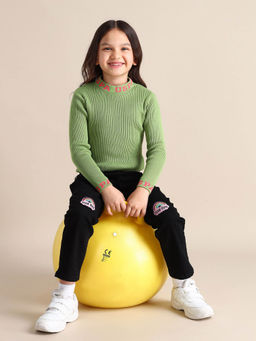 U.S. POLO ASSN. - Green Girls Regular Fit Brand Print Sweater