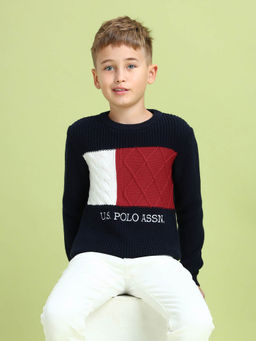 U.S. POLO ASSN. - Navy Blue Boys Woven Regular Fit Sweater
