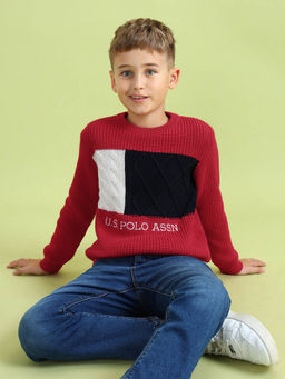 U.S. POLO ASSN. - Red Boys Woven Regular Fit Sweater