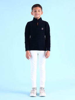 U.S. POLO ASSN. - Navy Blue Boys Textured Regular Fit Sweater