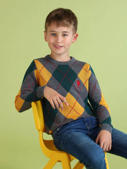 U.S. POLO ASSN. - Grey Boys Printed Regular Fit Sweater