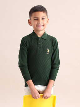 U.S. POLO ASSN. - Green Boys Textured Regular Fit Sweater