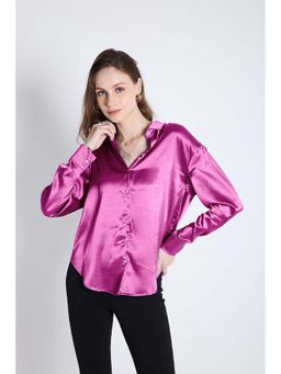 French Theory - Pink Oversized Satin Shirt for Women