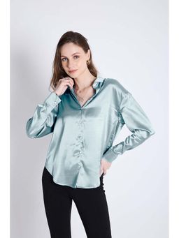French Theory - Blue Oversized Satin Shirt for Women