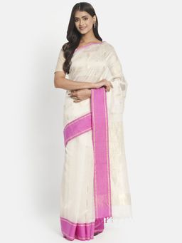 Fabindia - Off White Cotton Silk Woven Saree without Blouse