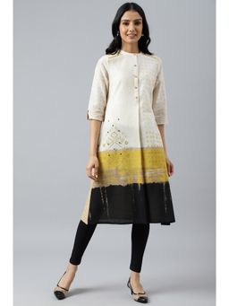 W - Multi Colorblock Print Kurta In Mandarin Collar