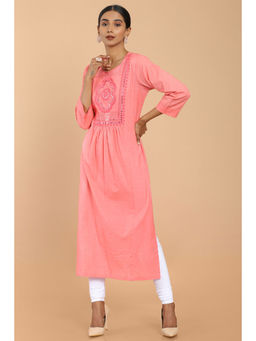 Soch - Peach Cotton Mirror Embellished Kurta