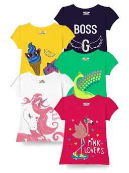 Kuchipoo - Girls Regular Fit Half Sleeves T-Shirt (Pack of 5)