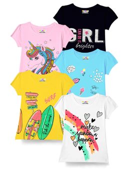 Kuchipoo - Girls Regular Fit Half Sleeves T-Shirt (Pack of 5)