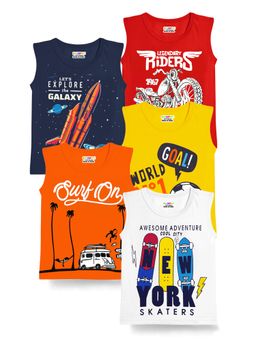 Kuchipoo - Boys Regular Fit Sleeveless T-Shirt (Pack of 5)