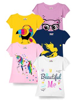 Kuchipoo - Girls Regular Fit Half Sleeves T-Shirt (Pack of 5)