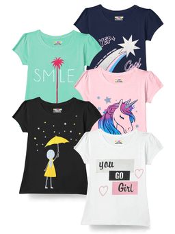Kuchipoo - Girls Regular Fit Half Sleeves T-Shirt (Pack of 5)