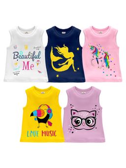 Kuchipoo - Girls Regular Fit Sleeveless T-Shirt (Pack of 4)