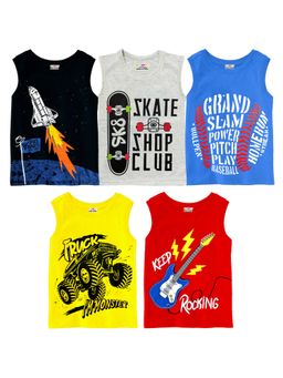 Kuchipoo - Boys Regular Fit Sleeveless T-Shirt (Pack of 5)
