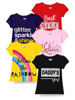 Kuchipoo - Girls Regular Fit Half Sleeves T-Shirt (Pack of 5)