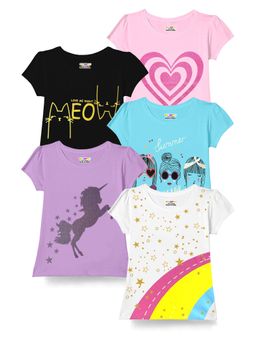 Kuchipoo - Girls Regular Fit Half Sleeves T-Shirt (Pack of 5)