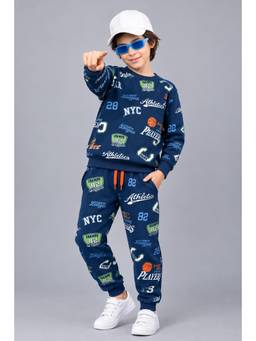 PLUM TREE - Boys Premium Soft Cotton Full Sleeves Sweatshirt and Joggers - Navy Blue