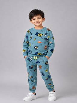 PLUM TREE - Boys Premium Soft Cotton Full Sleeves Sweatshirt and Joggers - Teal