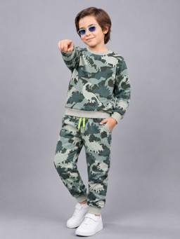 PLUM TREE - Boys Premium Soft Cotton Full Sleeves Sweatshirt and Joggers - Green