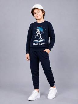 PLUM TREE - Boys Premium Soft Cotton Full Sleeves Sweatshirt and Joggers - Navy Blue