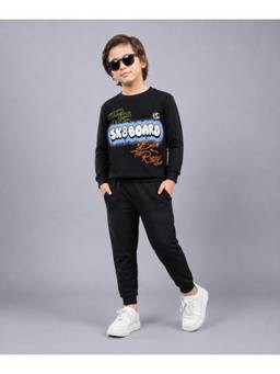 PLUM TREE - Boys Premium Soft Cotton Full Sleeves Sweatshirt and Joggers - Black