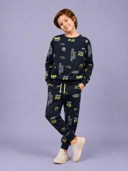 PLUM TREE - Boys Premium Soft Cotton Full Sleeves Sweatshirt and Joggers - Black